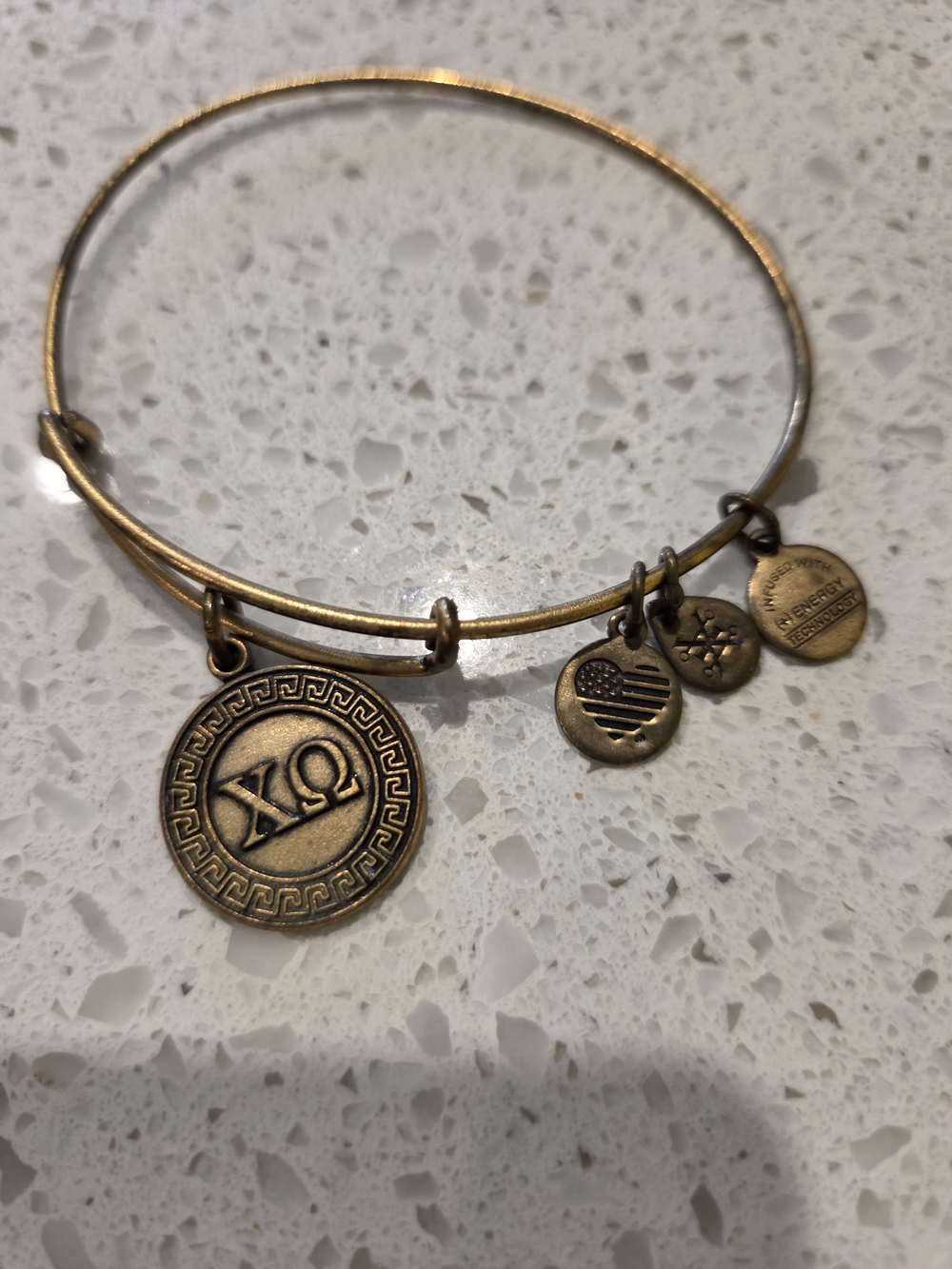 Alex & Ani Gold-Tone Chi Omega Charm Bangle Bracelet